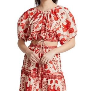 FARM Rio Jungle Flow Organic Cotton Red and White Blouse-Large